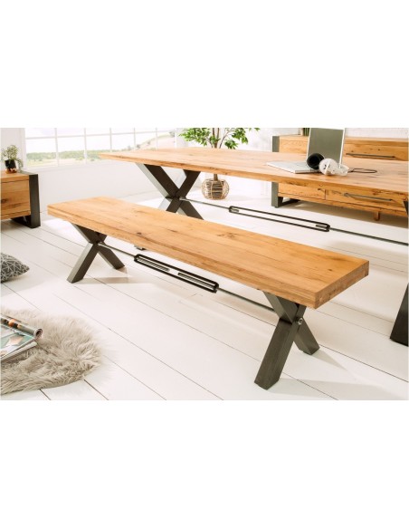 Banc massif THOR 180cm chêne sauvage huilé en design industriel