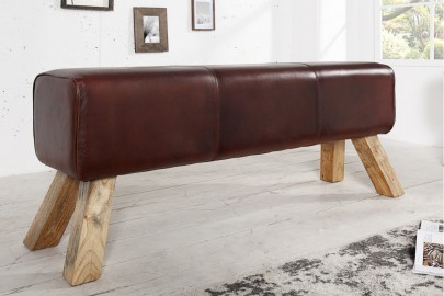 Banc rétro 100cm avec revêtement en cuir véritable Banc...
