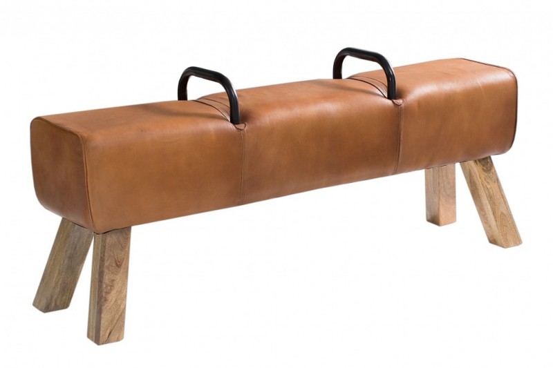 Banc rétro 134cm avec revêtement en cuir...