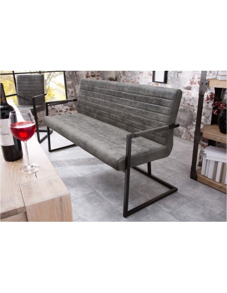 Banc industriel LOFT 160cm gris vintage avec accoudoirs