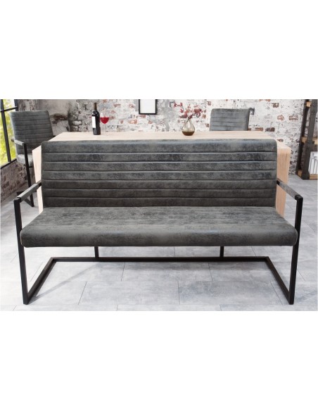 Banc industriel LOFT 160cm gris vintage avec accoudoirs