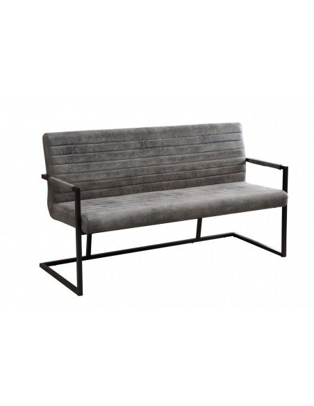 Banc industriel LOFT 160cm gris vintage avec accoudoirs