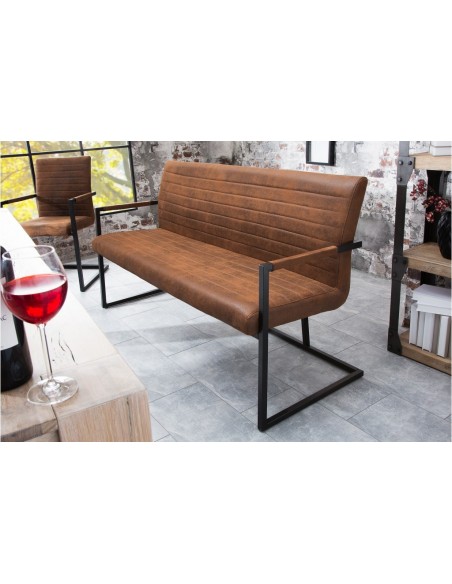 Banc industriel LOFT 160cm vintage marron avec accoudoirs