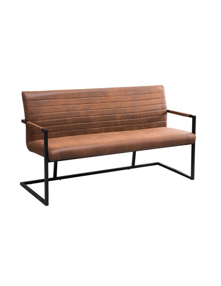 Banc industriel LOFT 160cm vintage marron avec accoudoirs