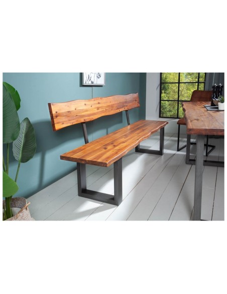 Banc en tronc d'arbre massif GENESIS 200cm acacia avec piétement à patins