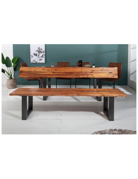 Banc en tronc d'arbre massif GENESIS 200cm acacia avec piétement à patins