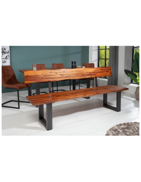 Banc en tronc d'arbre massif GENESIS 200cm acacia avec piétement à patins
