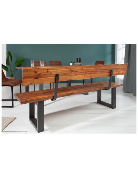 Banc en tronc d'arbre massif GENESIS 200cm acacia avec piétement à patins