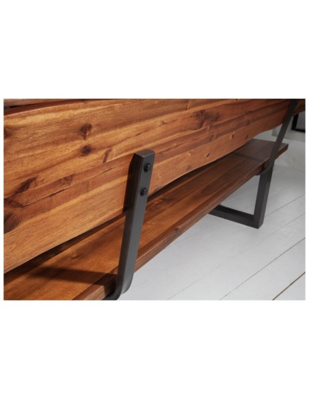 Banc en tronc d'arbre massif GENESIS 200cm acacia avec piétement à patins