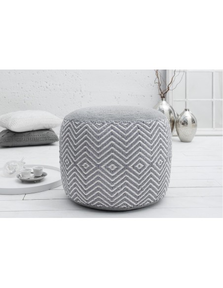 Pouf design tissé ORIENTAL 50cm gris blanc Pouf en coton