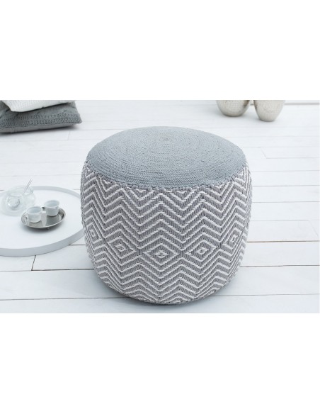 Pouf design tissé ORIENTAL 50cm gris blanc Pouf en coton