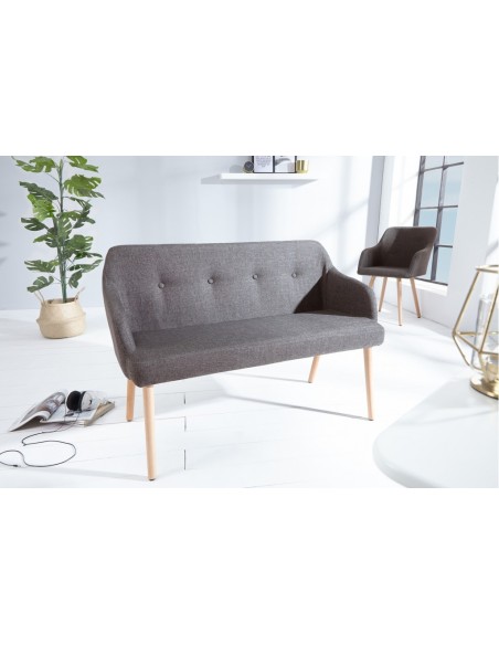 Banc design SCANDINAVIA 116cm hêtre gris avec accoudoirs