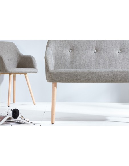 Banc design SCANDINAVIA 116cm hêtre gris clair avec accoudoirs